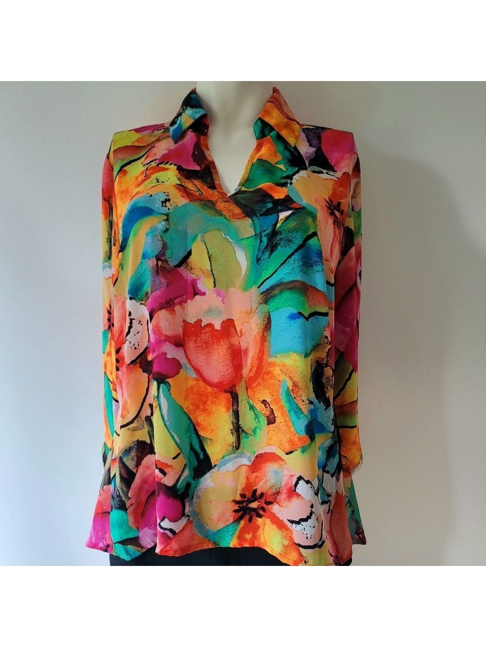 Investments Petites Floral Tunic Blouse Size S